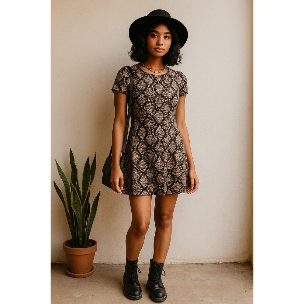 LOVE...ADY Snakeskin Fit Flare Dress Indie Grunge Fairy Goth Y2K USA Small